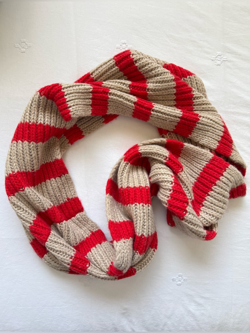 J. Crew Wool & Cashmere Blend Chunky Knit Stripe Ribbed Infinity Scarf Academia